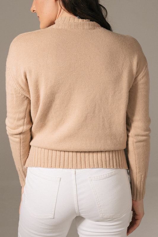 Vintage wool blend knit long sleeved beige jumper back view - Lemon Lane Vintage