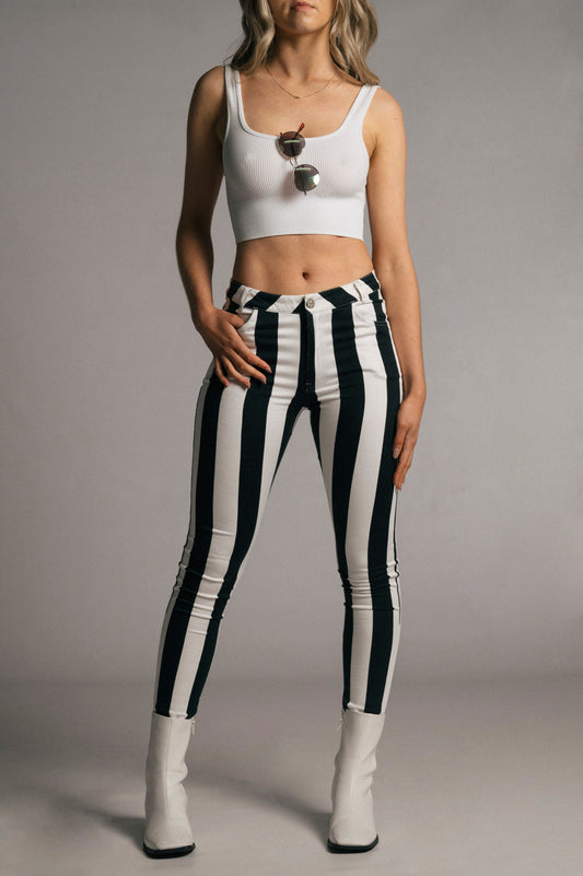 Vintage mid-rise striped pants front view - Lemon Lane Vintage