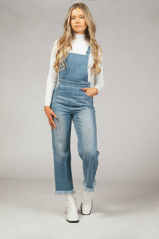 Vintage denim overalls front view - Lemon Lane Vintage