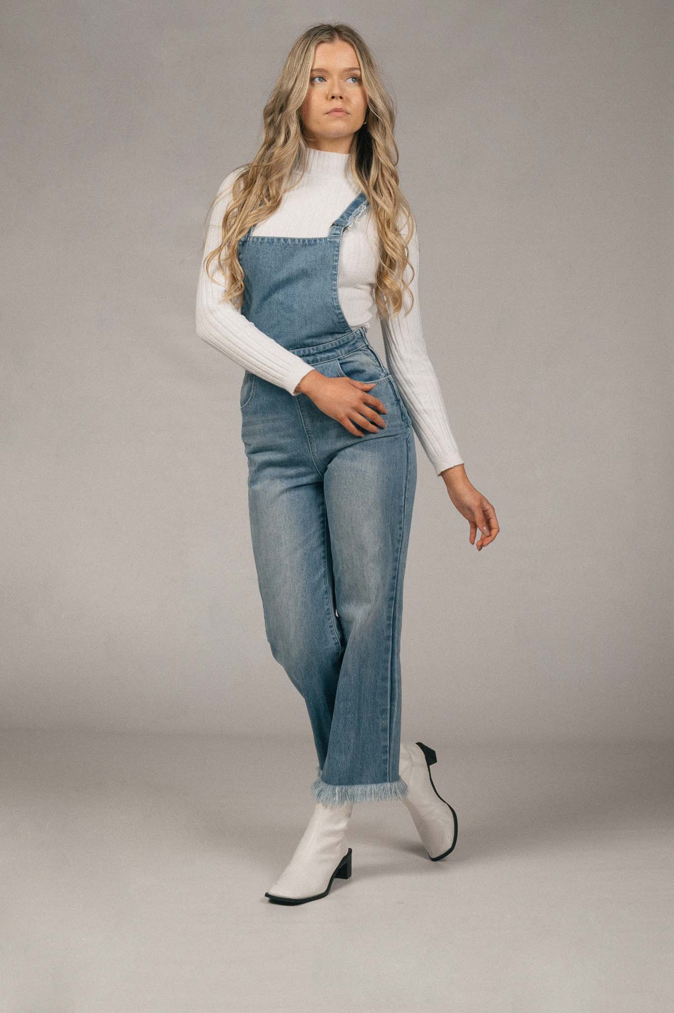 Vintage denim overalls front view - Lemon Lane Vintage