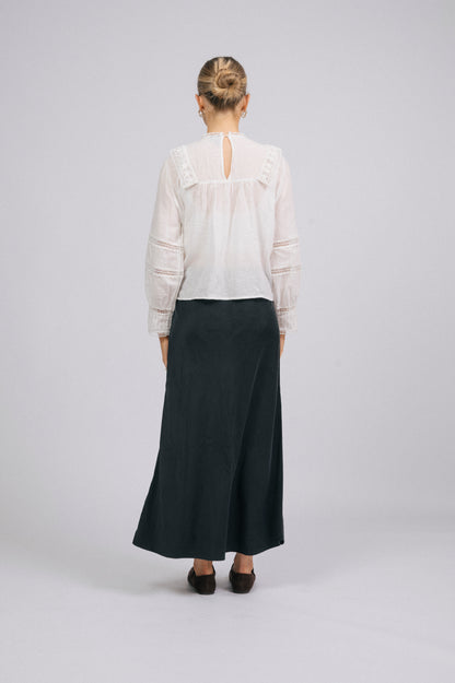 Vintage long sleeved white blouse with lace detailing back view - Lemon Lane Vintage