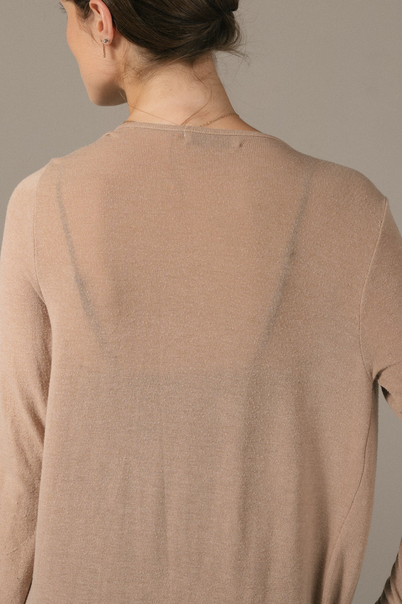 Vintage long sleeved full length beige cardigan fabric texture and knit detail - Lemon Lane Vintage