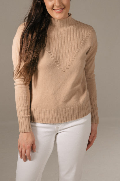 Vintage wool blend knit long sleeved beige jumper neckline and cuff detail - Lemon Lane Vintage