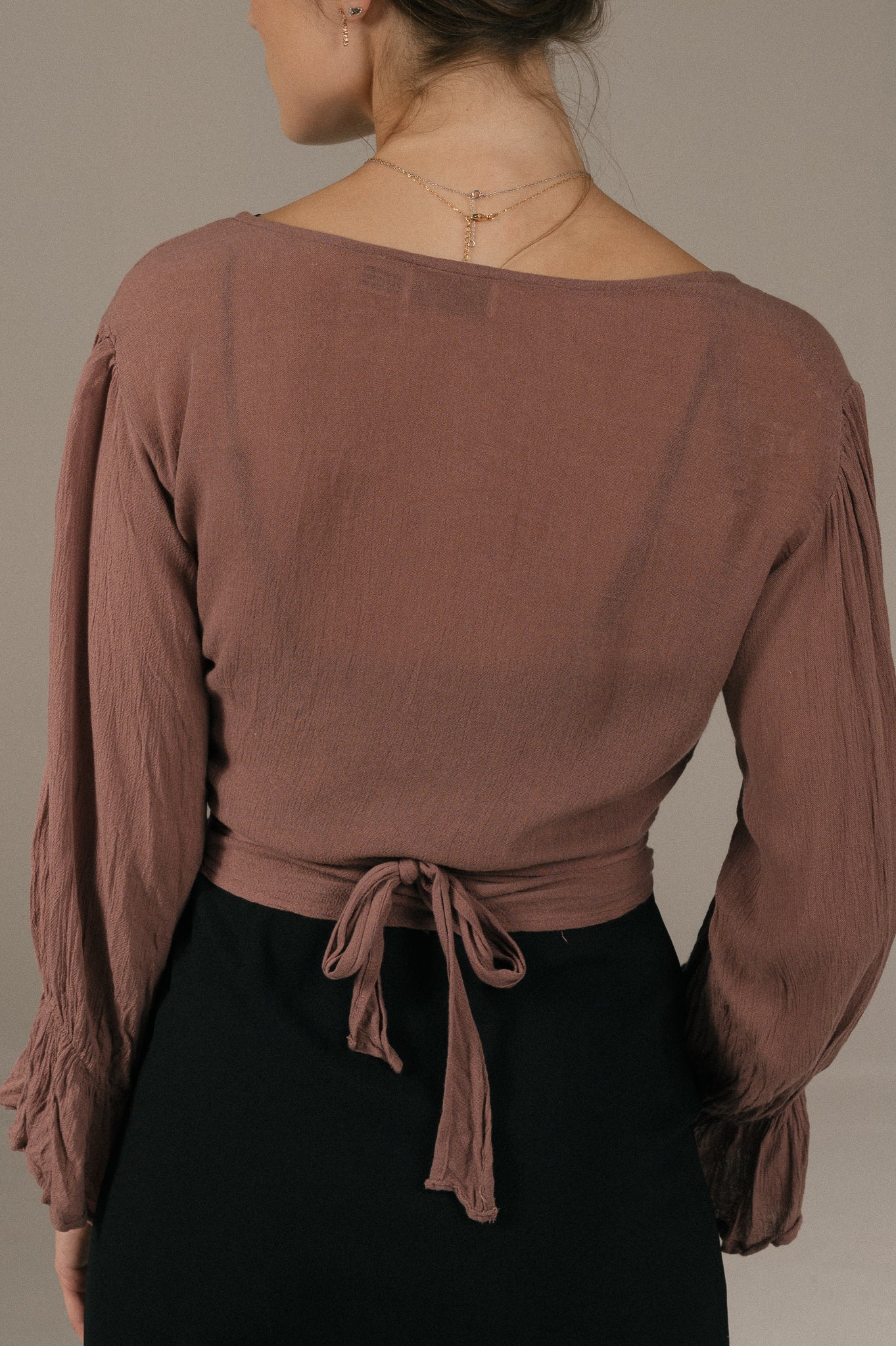 Vintage purple wrap around blouse tie back detail - Lemon Lane Vintage