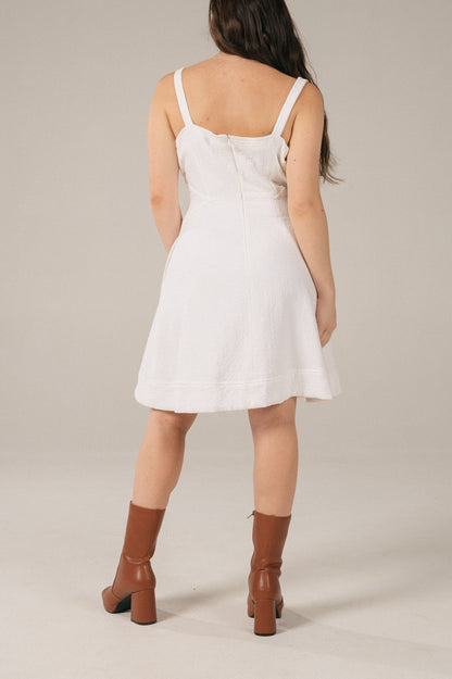 Vintage white A-line bustier mini dress with pockets and invisible zip back view - Lemon Lane Vintage
