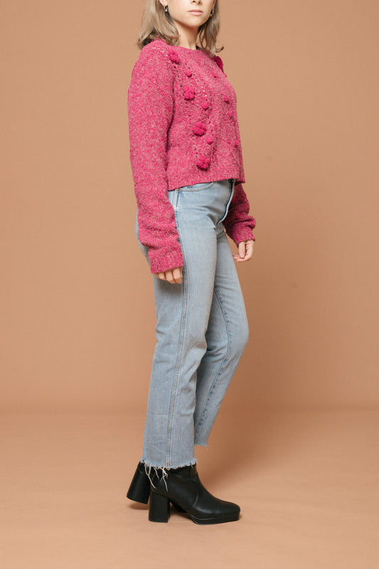 Vintage long sleeve pink knitted jumper side view - Lemon Lane Vintage